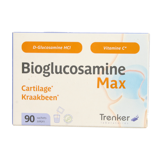 Trenker Bioglucosamine 1250 mg mineral supplement in a box of 90 sachets, designed for joint and cartilage support.