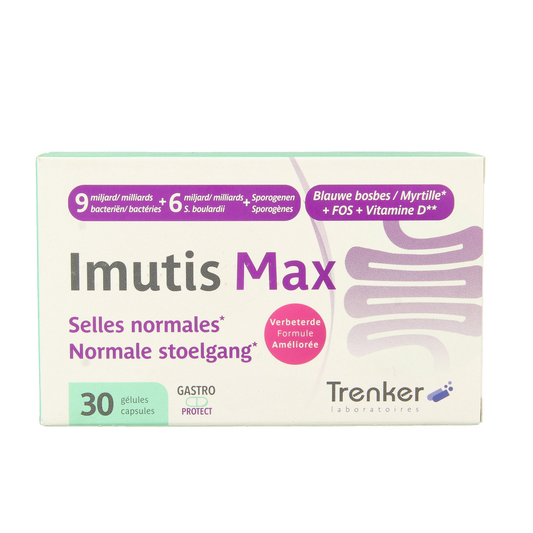 Trenker Imutis Max micro-organismen capsules, 30 count, featuring probiotic supplement with bacteria for digestive health
