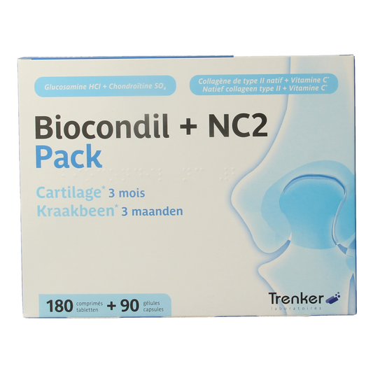 Trenker Biocondil 180 tablets and NC2 90 capsules mineral supplement set, featuring joint support and mineral nutrients.