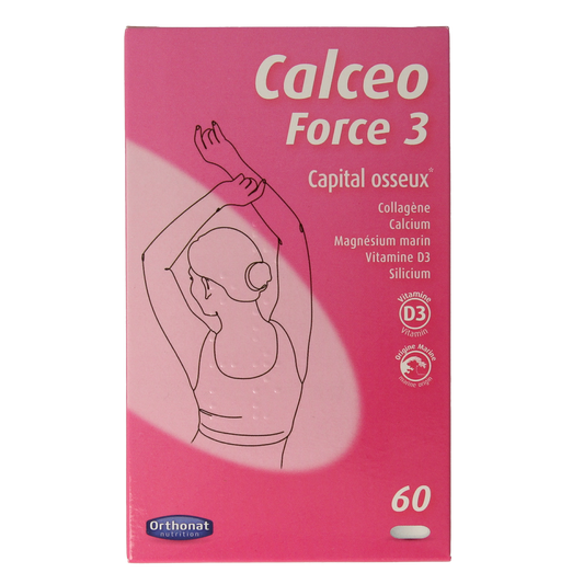 Orthonat Calceo Force 3 mineral supplement tablets, dietary supplement with calcium and minerals for bone health.