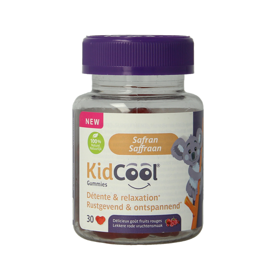 Trenker Kidcool 30.00 herbal supplement gummies for kids, showing colorful gummy candies in a clear container.