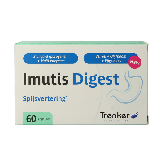 Trenker Imutis Digest micro-organismen capsules in a bottle, dietary supplement for digestive health.