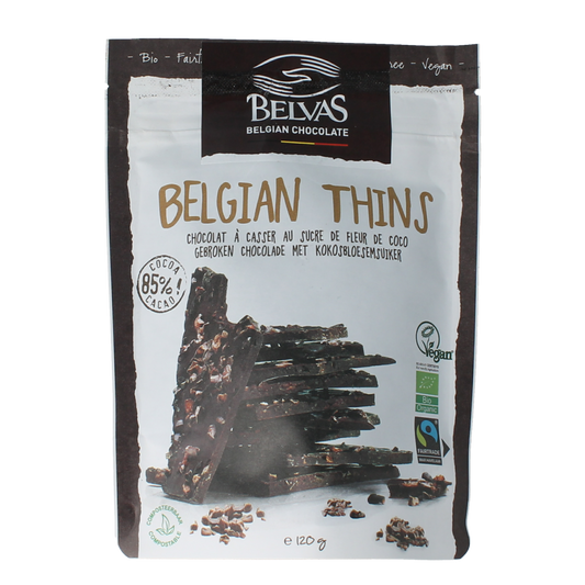 Belvas Thins dark 85% met kokosbloesemsuiker bio 120.00 Gram