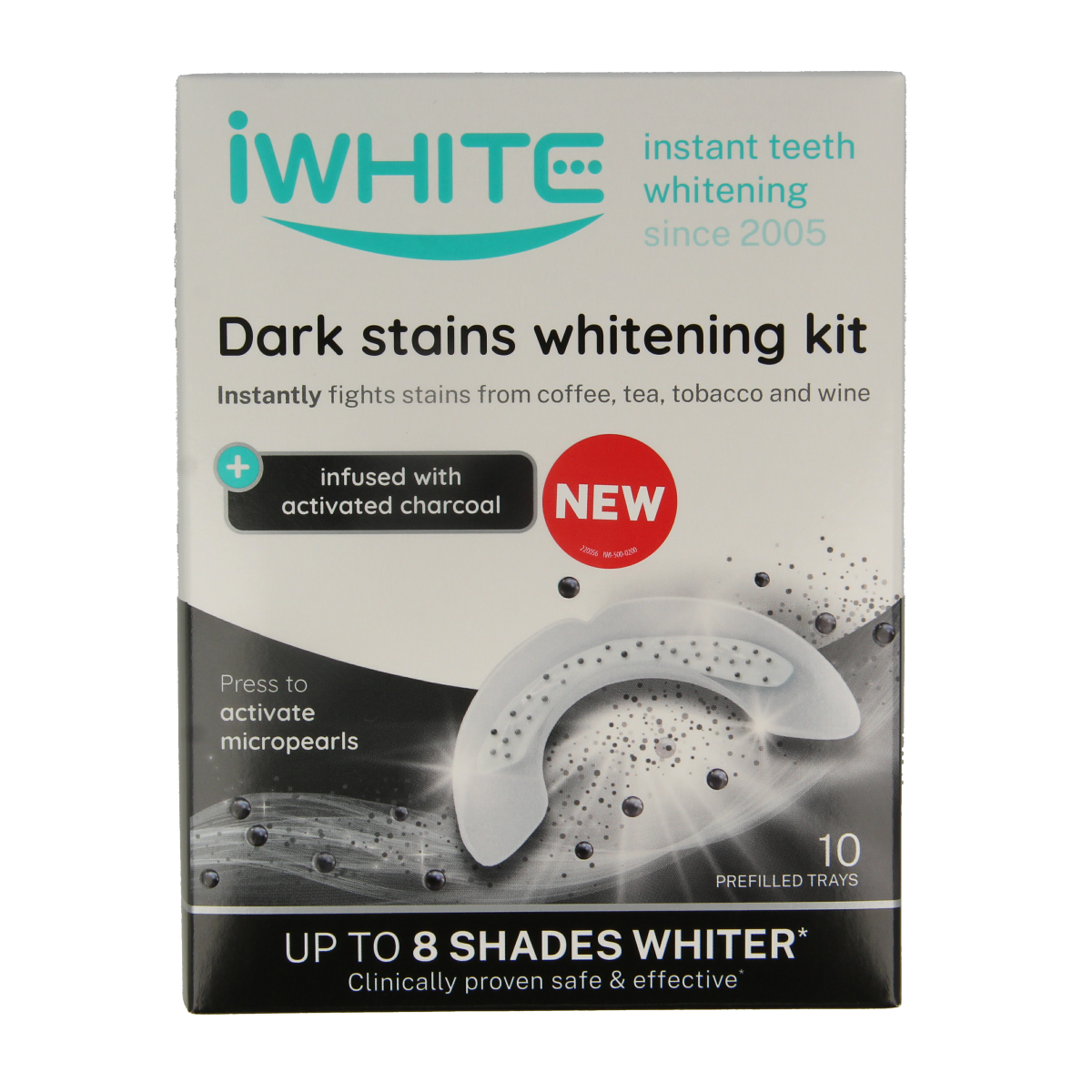 Iwhite Instant Whitening Kit for dark stains, dental care set with 10 pieces, whitening treatment for brighter teeth.