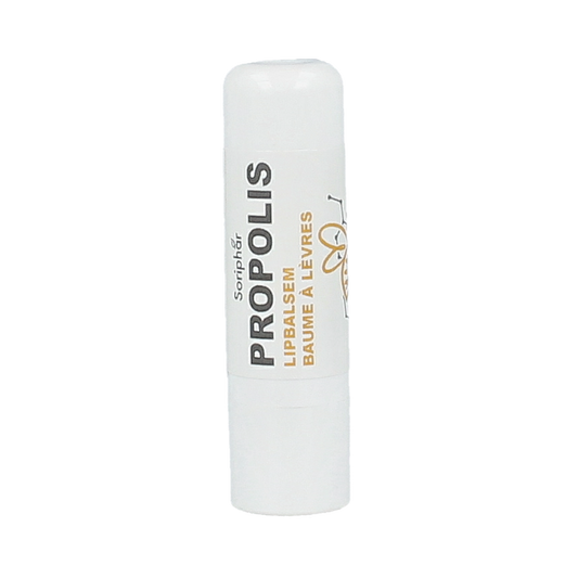 SoriaBel Propolis lipstick balm in a 4-gram tube, featuring natural lip care formula with soothing ingredients.