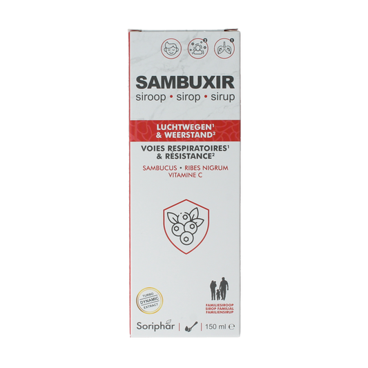 SoriaBel Sambuxir herbal preparation in a 150ml bottle, natural herbal supplement from SoriaBel for wellness.