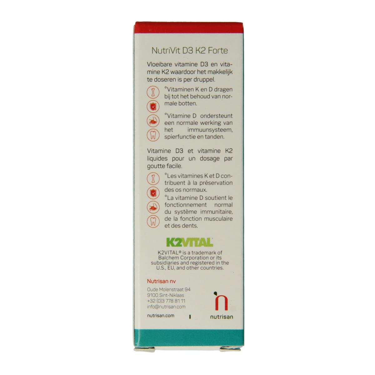 Nutrisan Nutrivit D3-K2 forte vitamin supplement in 10ml bottle, multivitamin with vitamin D3 and K2 for immune health.