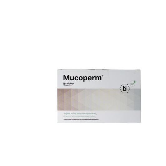 Nutriphyt Mucoperm herbal supplement in 60 sachets, natural herbal preparation for respiratory support.