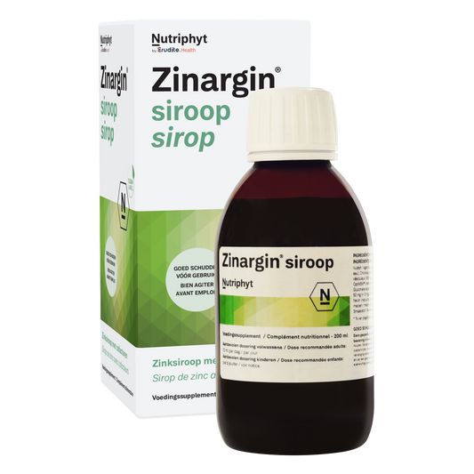 Nutriphyt Zinargin siroop 200ml herbal supplement bottle, showing the product label and packaging details.