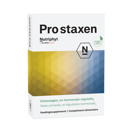 Nutriphyt Prostaxen herbal supplement capsules for prostate health, 30 capsules in a clear bottle with label.