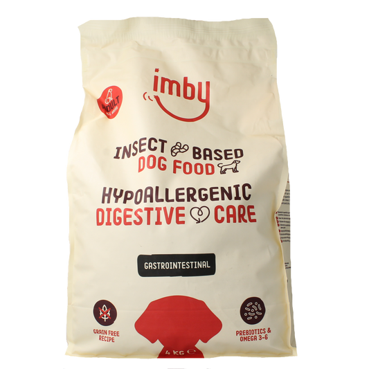 Imby Pet Food hondenbrokken met insecteiwitten voor de spijsvertering, 4 kg dierenvoeding op de afbeelding