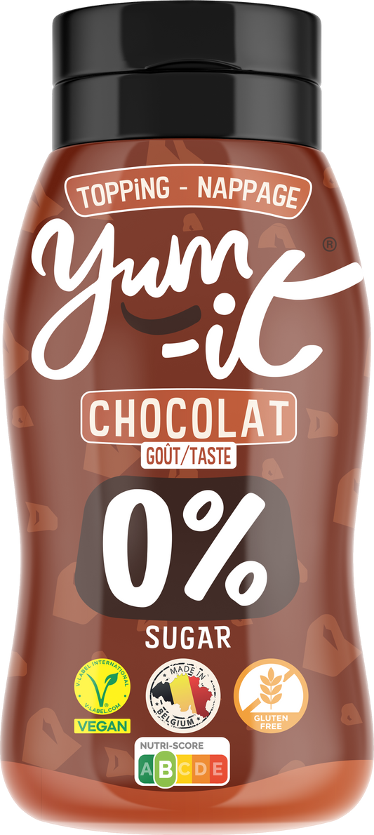 Yum-It Chocolade topping in 300g jar, a chocolate sauce and flavor enhancer from Yum-It for desserts and treats.