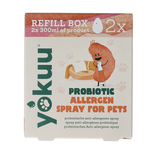 Yokuu Probio allergenenspray refill for pets, natural pet care product, two bottles of allergen spray in packaging