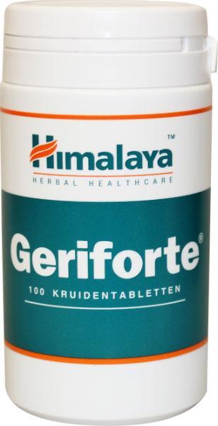 Himalaya Geriforte herbal supplement tablets in a bottle, natural herbal ingredients, for overall health and wellness.