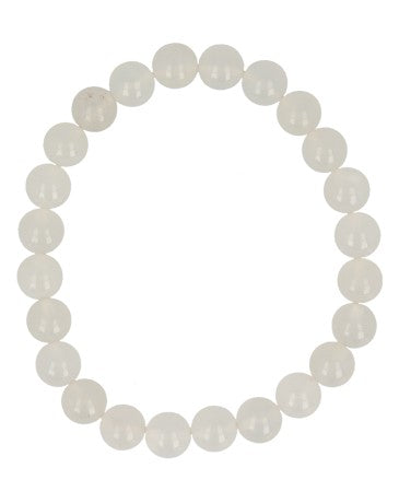 Ruben Robijn jade white 8mm beaded bracelet, close-up view showing smooth round stones and elastic band for women.