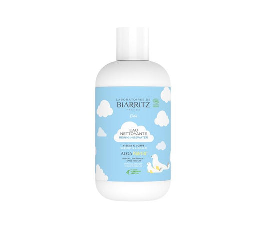 Lab De Biarritz Babycare cleansing water bottle for babies and toddlers, 200ml, gentle skincare product in a clear bottle