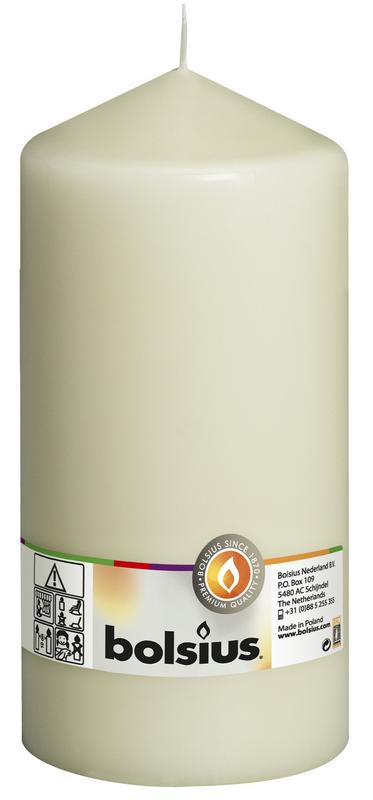 Bolsius ivory stomp candle 200/98 in a pack of one, showcasing a tall, elegant wax candle for decorative or lighting use.