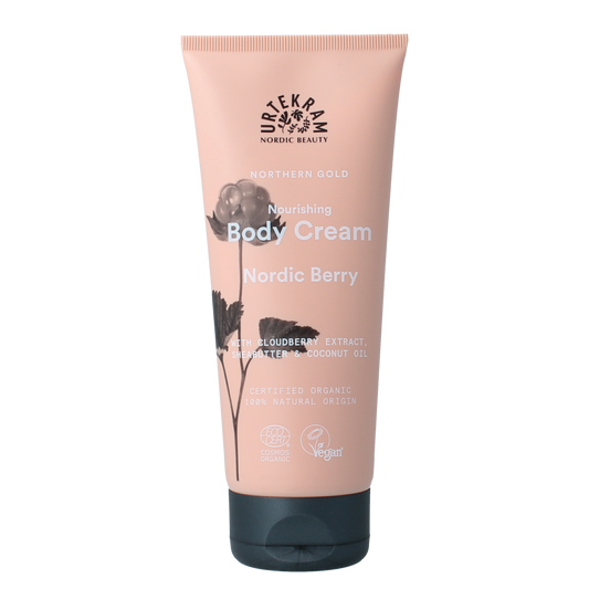 Urtekram Nordic Berry nourishing body cream in 200ml jar, hydrating and revitalizing skincare product for the body.