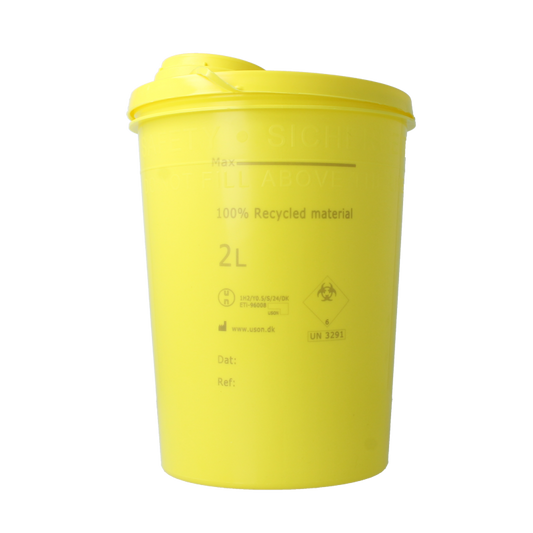 Large Blockland Naalden container in yellow, 2-liter instrument for storing sewing needles, shown in a clear image.