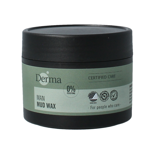 Derma Man mud wax hair styling product in 75ml container, showcasing the packaging and product details.