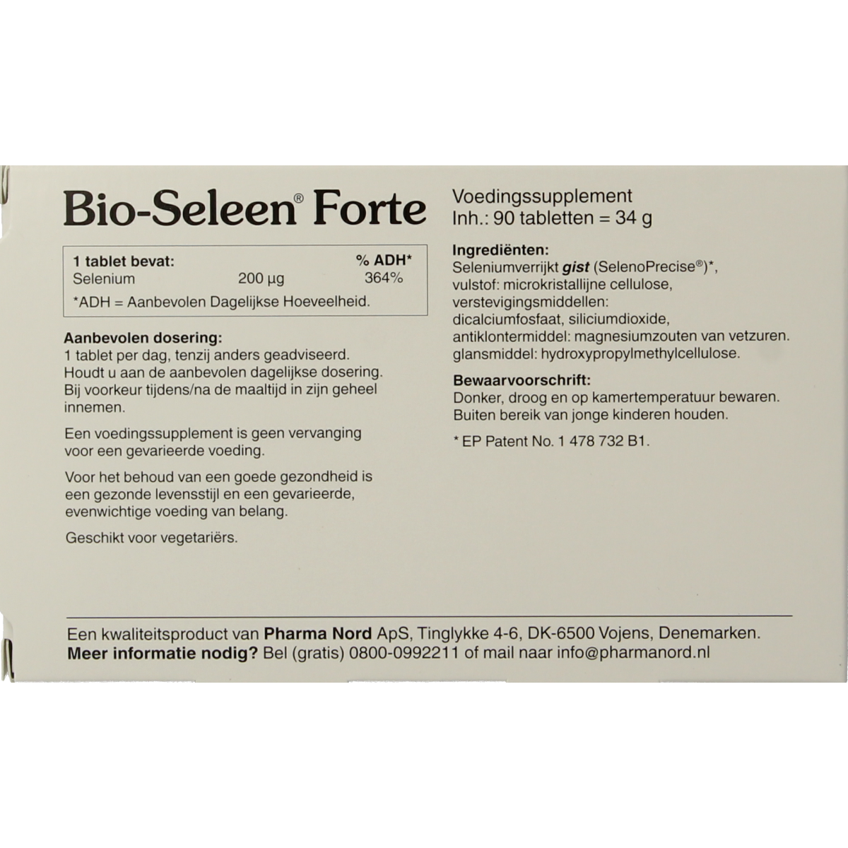 Pharma Nord Bio Seleen Forte mineral supplement box with 90 tablets, featuring green and white packaging and product details.