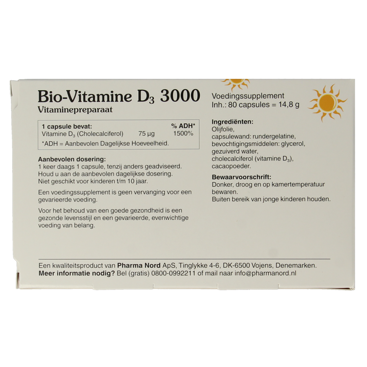 Pharma Nord Bio vitamine D3 75mcg 3000IE 80.00 Capsules