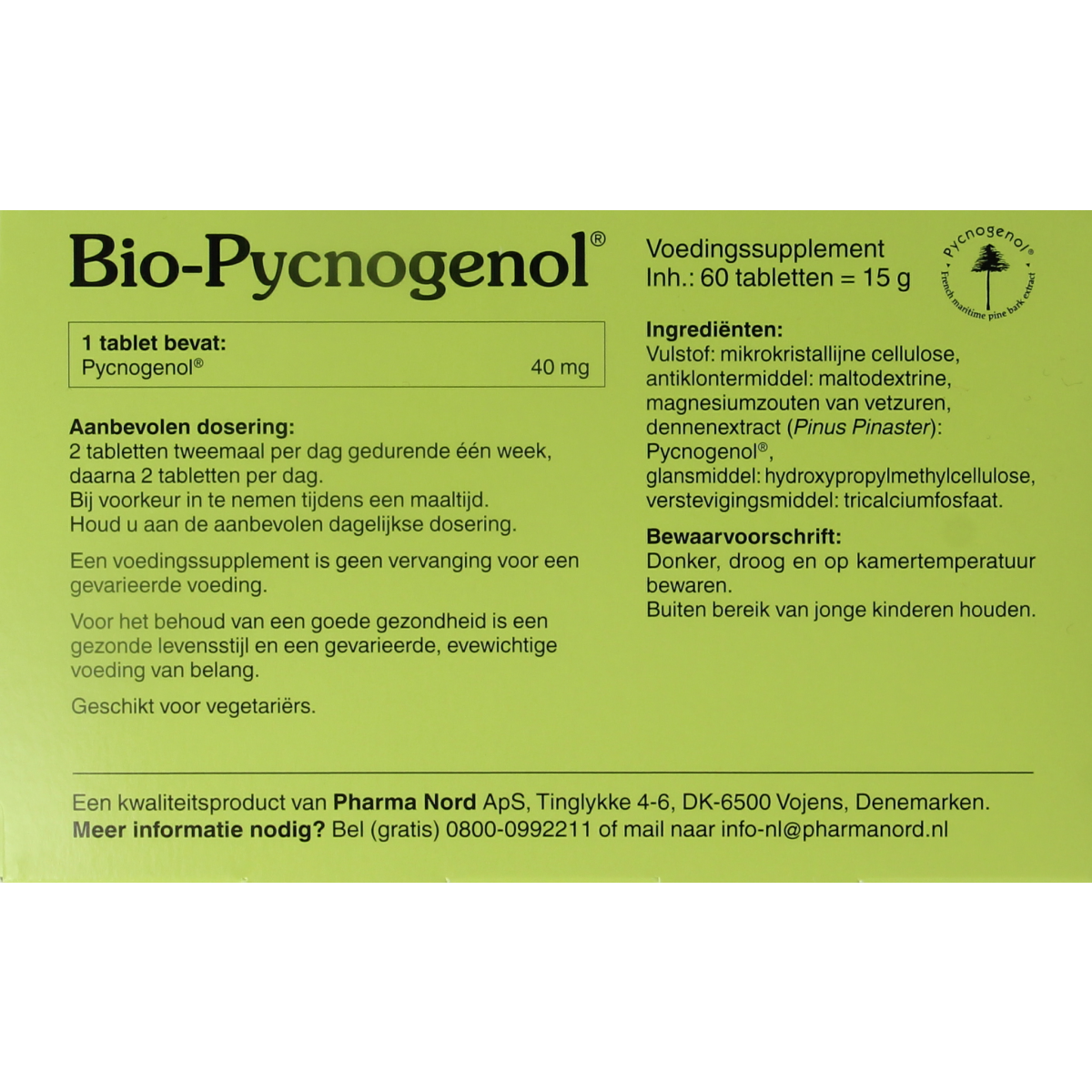 Pharma Nord Bio-Pycnogenol herbal supplement tablets, natural remedy, 60 count, in blister pack, featuring green tablets.