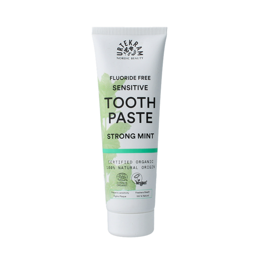 Urtekram Tandpasta sensitive strong mint fluoridevrij 75 Milliliter