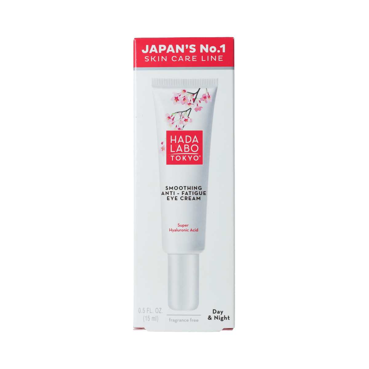 Hada Labo Tokyo Smoothing Anti-Fatigue Eye Cream in 15ml jar, showing the product container with branding and smooth packaging.