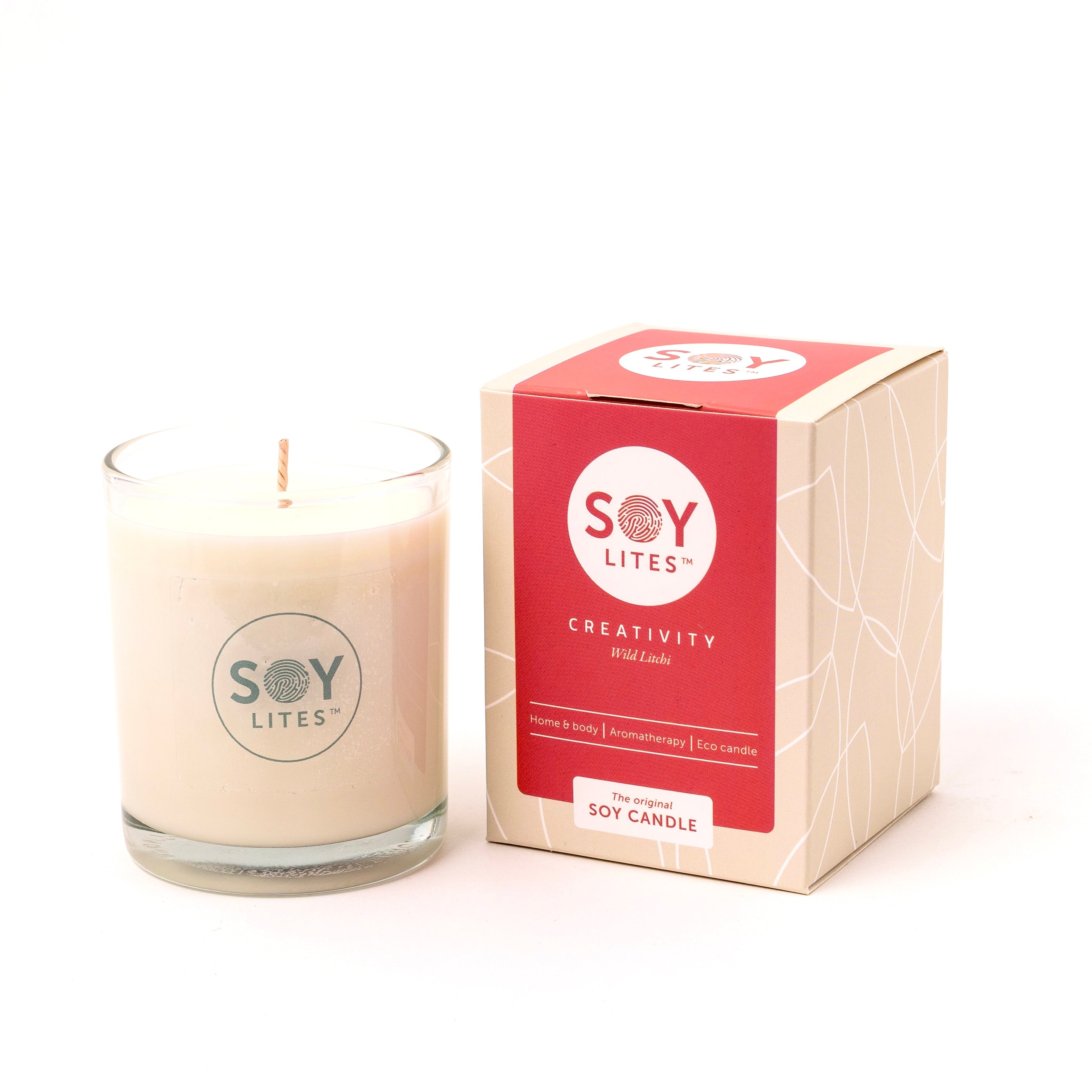Soylites Soja geurkaars creativiteit in 220ml glass container, natural soy wax candle with a warm, inviting glow.