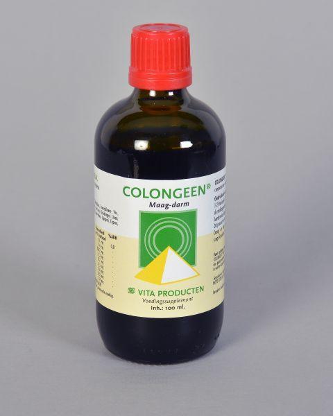 Vita Colongeen herbal preparation in a 100ml bottle, featuring natural ingredients and herbal extract label.