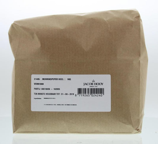 Jacob Hooy Monnikspeper in a 1kg package, herbal spice used in cooking, from the Jacob Hooy kruiden, zouten en maaltijdmixen collection.