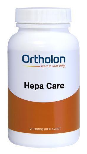Ortholon Hepa Care vegetarian herbal capsules in a bottle, designed for liver health support.