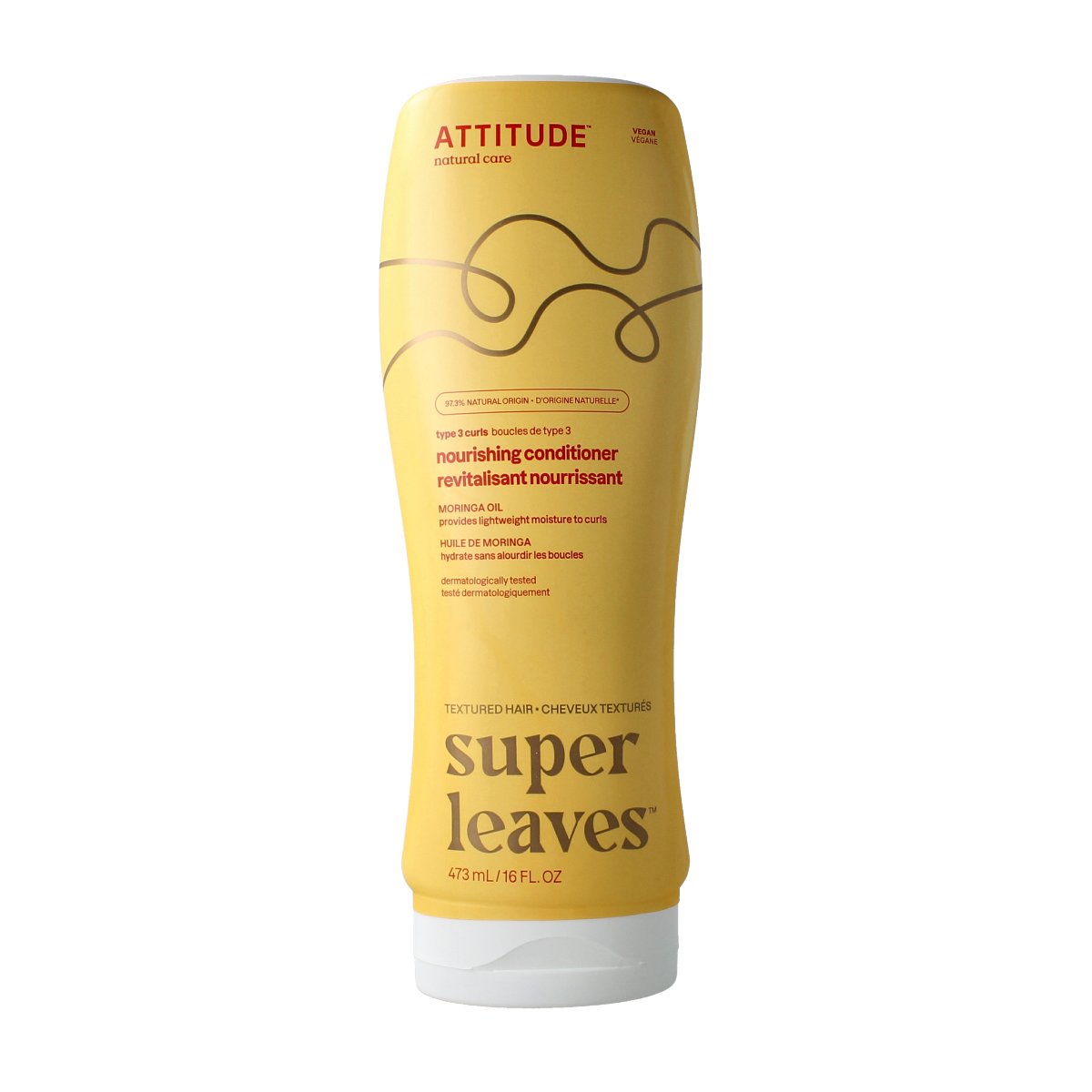 Attitude Moringa Oil Curl Nourishing Conditioner for Type 3 hair, 473ml, in a white bottle with a pump dispenser.