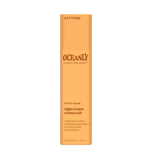 Attitude Oceanly Phyto Glow Nachtcreme Stick, 30g, facial skincare product with a sleek stick design and natural ingredients.