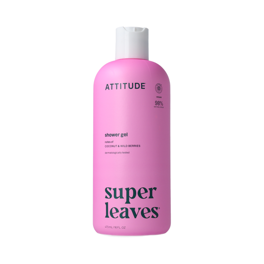 Attitude Super Leaves Bodywash in 473ml bottle, gentle body cleansing with natural ingredients, body care product.