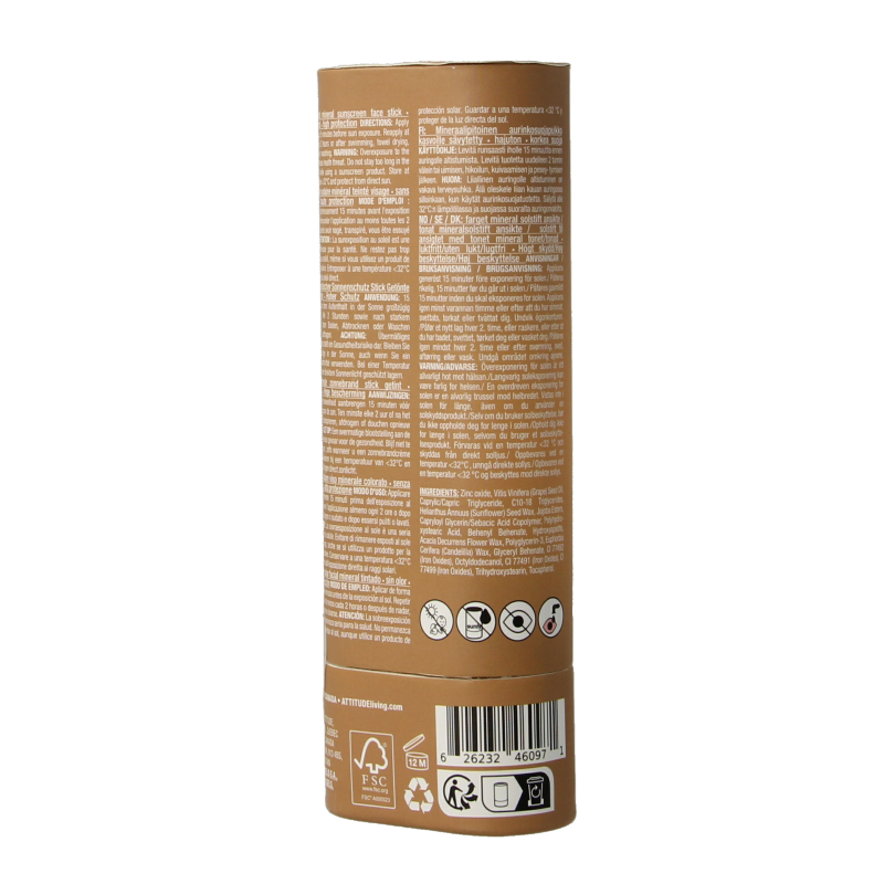 Attitude Sunly gezichtszonnebrandstick getint SPF30 20 Gram