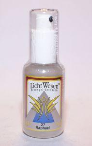 Lichtwesen Raphael tinctuur 27ml bottle with spiritual symbolism, featuring a clear glass container and dropper cap.