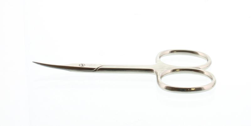 Malteser Vellenschaar 9cm gebogen staalwaren, metal cutting tool with curved blade for precise work, shown in image.