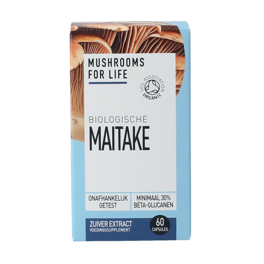 Mushrooms for Life Maitake bio supplement capsules, 60-count, natural dietary supplement with Maitake mushroom extract.