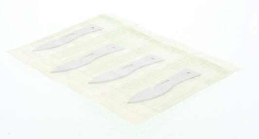 Sterile Malteser scalpel blades, 5cm steel surgical blades, 4-pack for medical use, displayed on a white background.