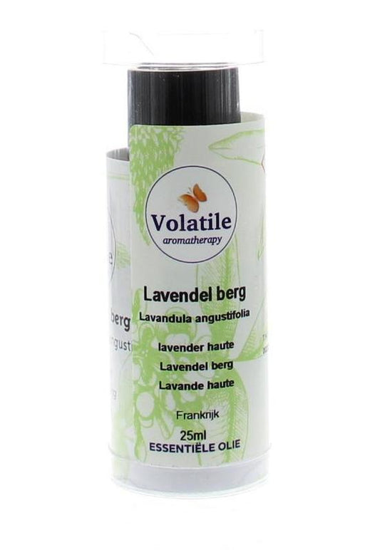 Volatile Lavendel berg essential oil in a 25ml bottle, featuring a clear glass container with a purple label and aroma diffuser cap.