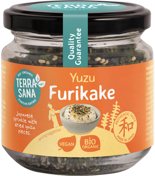 TerraSana Furikake Yuzu bio seasoning in a 75g jar, Japanese-inspired sauce and flavor enhancer for rice and dishes.