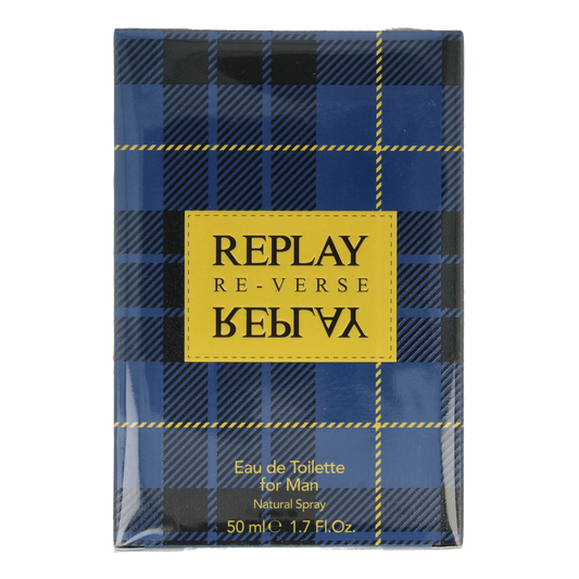 Replay Sign Reverse Man eau de toilette bottle with 50ml capacity, featuring sleek design and brand logo on the packaging.