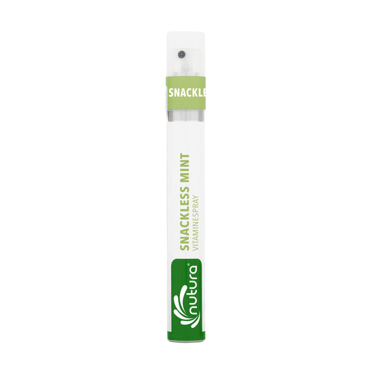 Nutura Vitaminesprays SnackLess Mint multivitamin spray bottle, 14.4ml, with mint flavor and vitamin benefits.