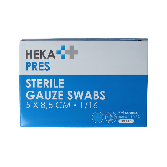 Hekapres Hydrofiel gaaskompres 5x8.5cm, sterile wound dressing, pack of 100, for medical use