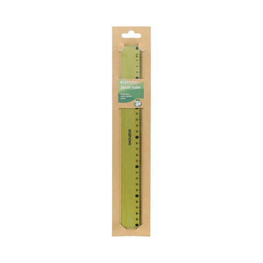 Econovo 30cm green plastic ruler, office stationery, measuring tool for school and office use, with clear centimeter markings