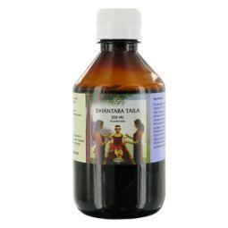 Holisan Dhantara taila 250ml bottle for body care, with a clear view of the herbal oil container.