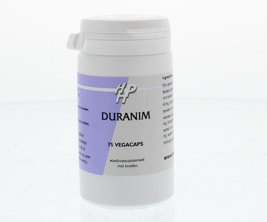 Holisan Duranim herbal supplement capsules in a bottle, part of Holisan kruidenpreparaten product line.