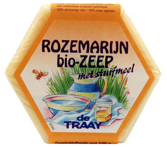 de Traay organic rosemary and stuifmeel soap bar in 100g package, natural skincare product with herbal ingredients